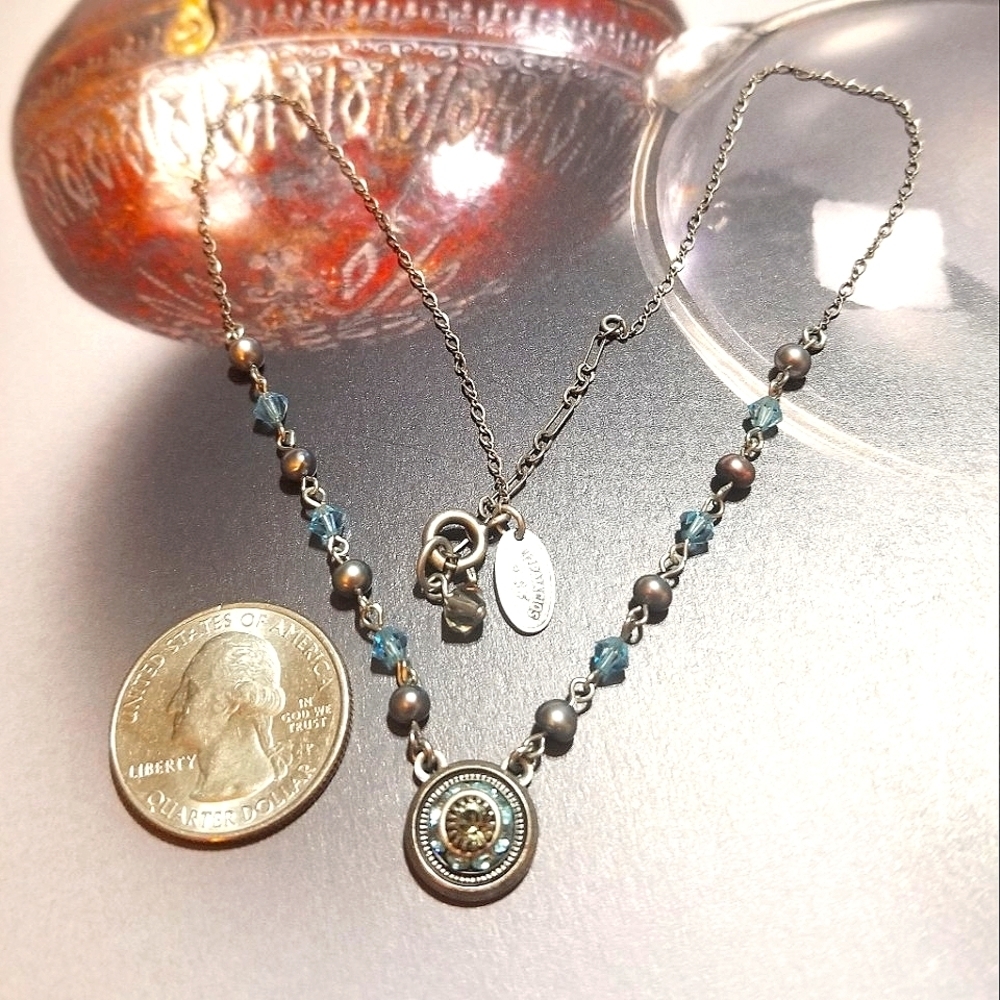 VTG Designer signed Liz Paiacios Blue Swarovski Crystal Necklace